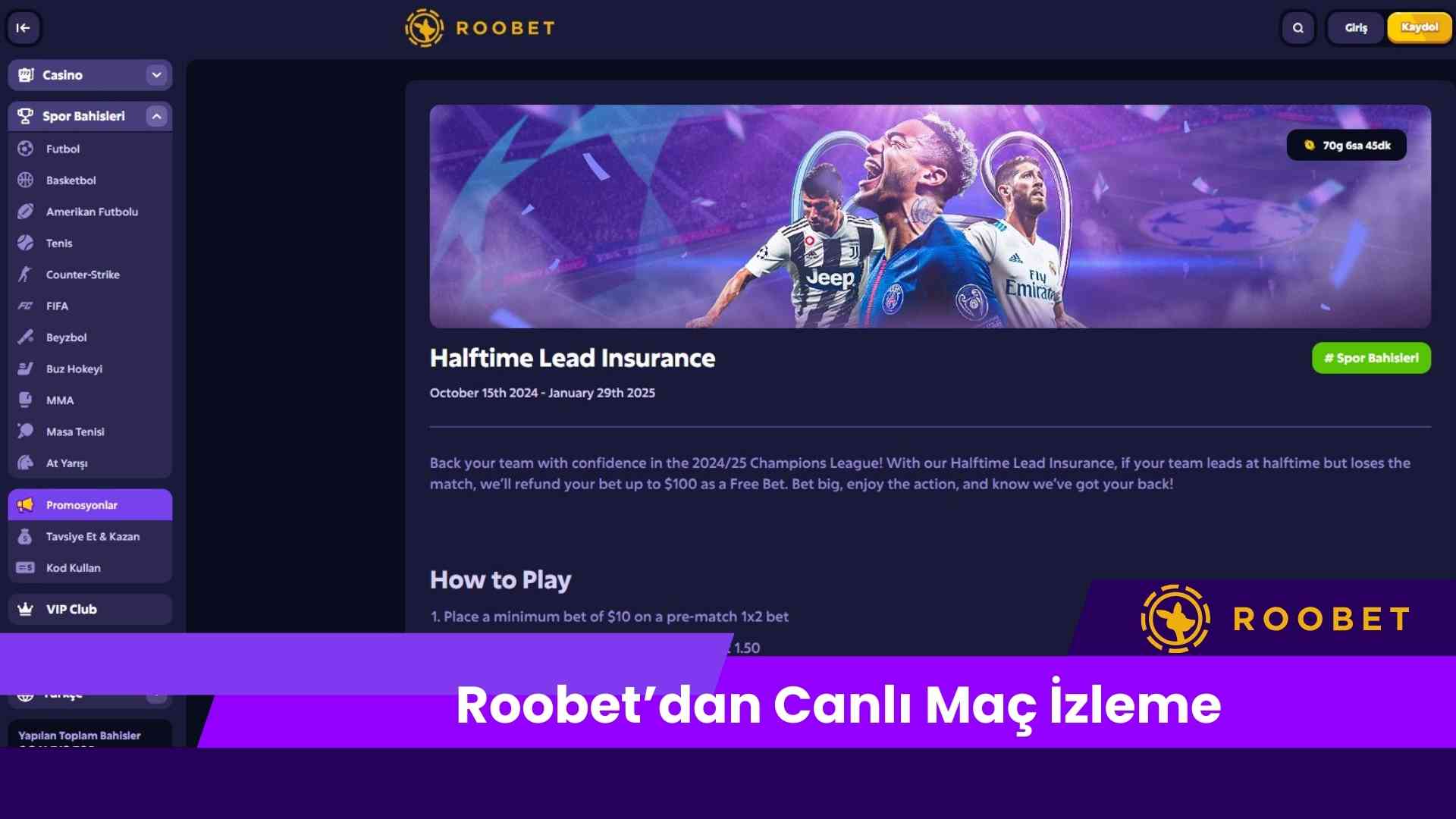Roobet’dan Canlı Maç izleme